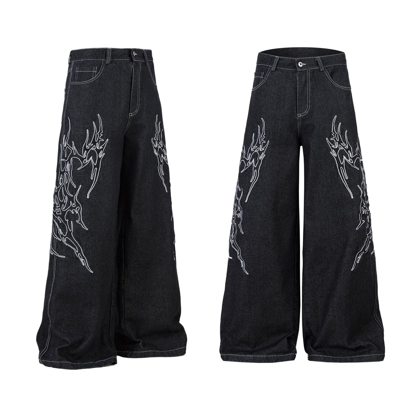 Graphic Embroidery Wide Leg Denim Jeans WN16200