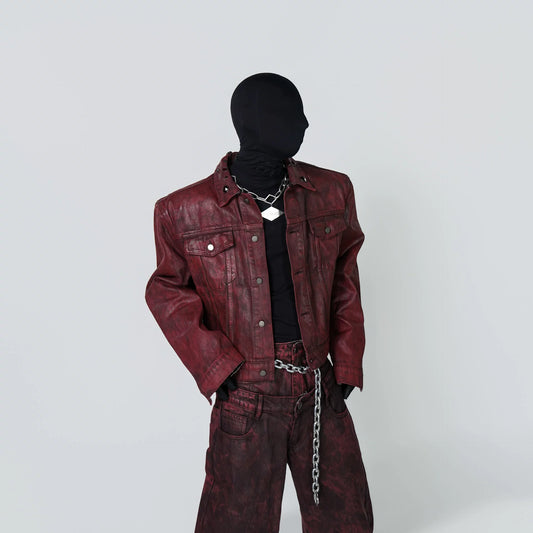 Wax Coated Short Denim Jacket & Wax Coated Wide Leg Denim Jeans Setup WN24305