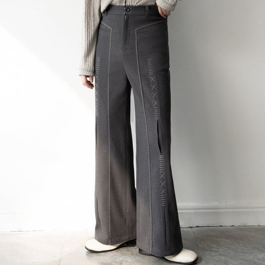 Contrast Stitch Wide-Leg Trousers WN23638