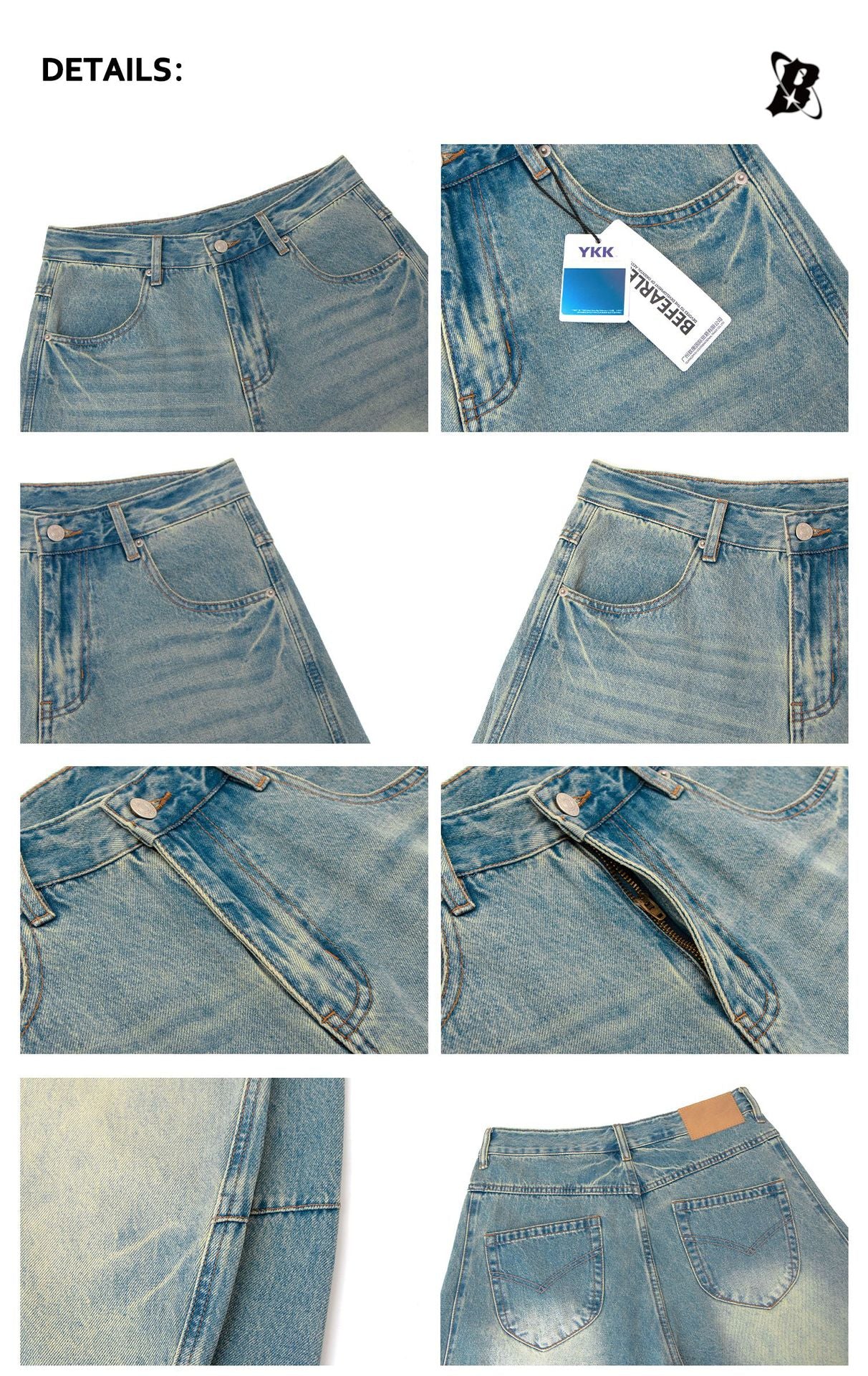 Washed Curved-Leg Wide Leg Denim Jeans WN26337