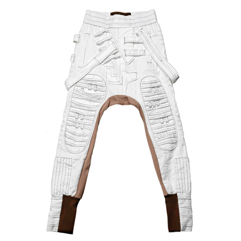 Asymmetrical Pleats Contrasting Washed Pants WN13968