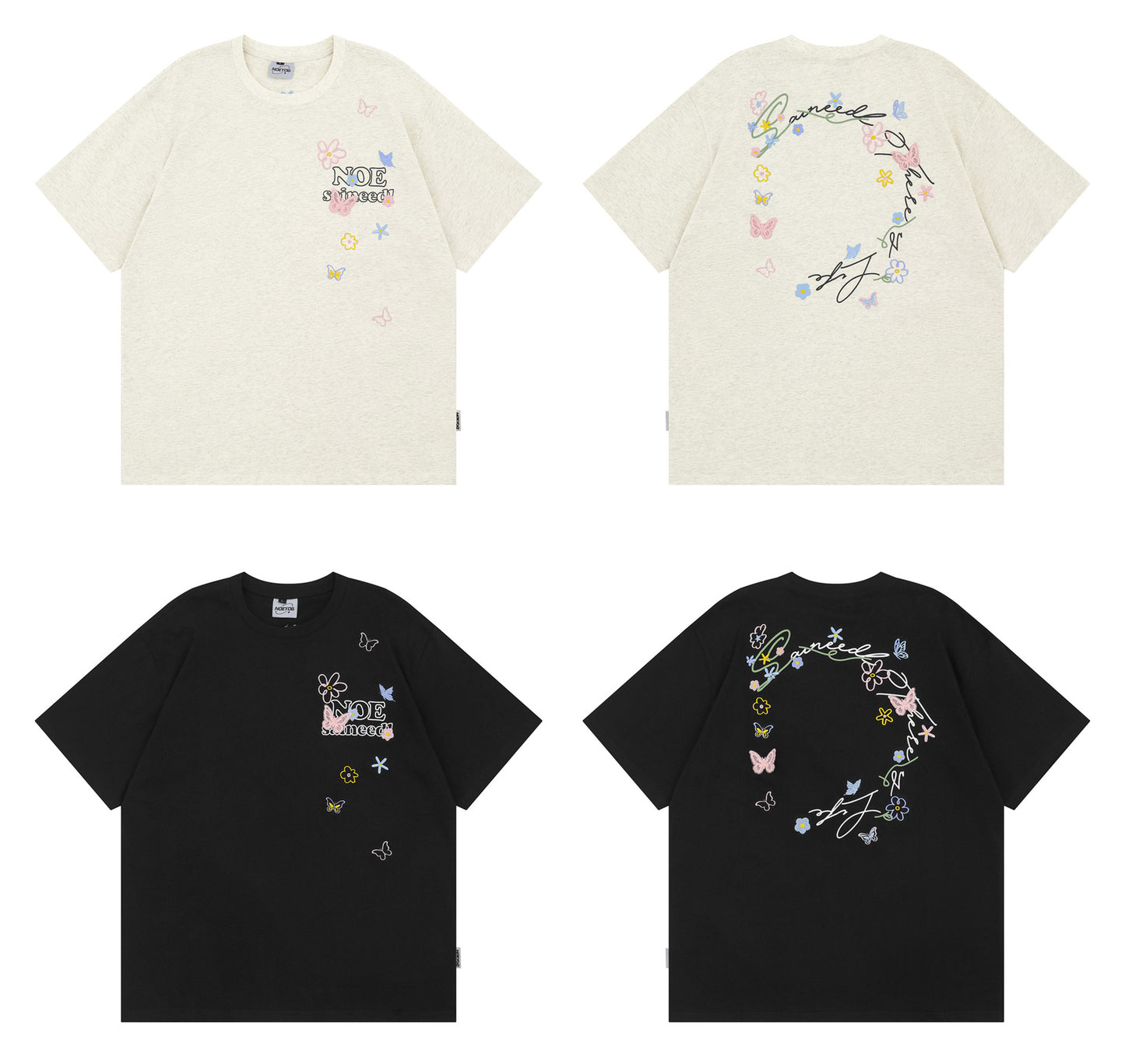 Butterfly Flower Embroidery Short Sleeve T-Shirt WN26781