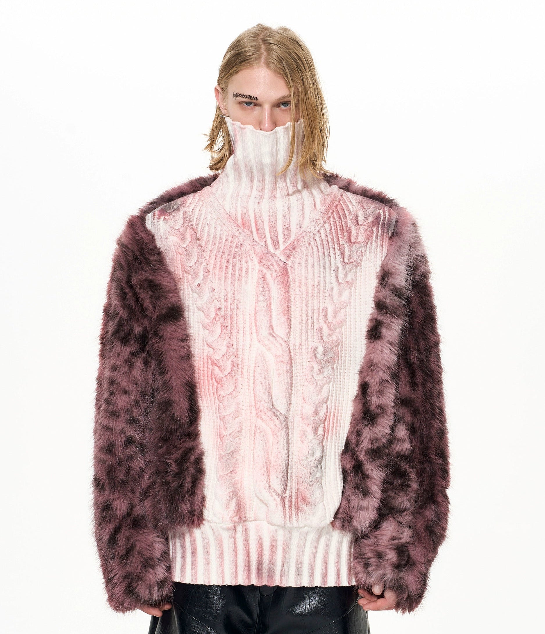 Fake Fur Splice High-Neck Thick Knit Sweater WN22657 – WONDER NOAH