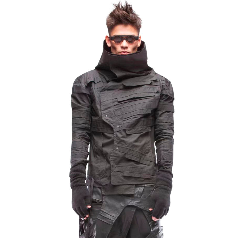 Deconstructed Layered Asymmetrical Pleats High-Neck Long Sleeve Shirt WN14002