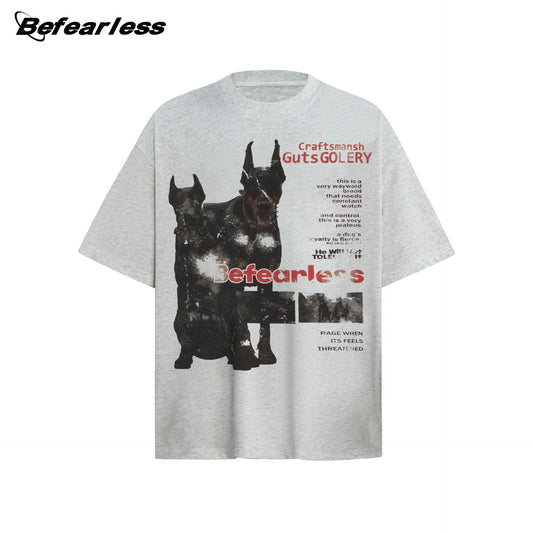 Washed Doberman Print Oversize Short Sleeve T-Shirt WN26312