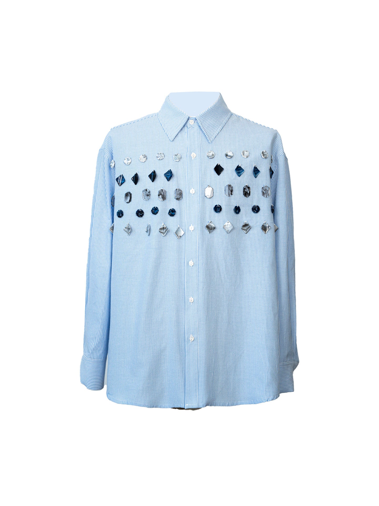 Stripe Gem Button Design Long Sleeve Shirt WN23616
