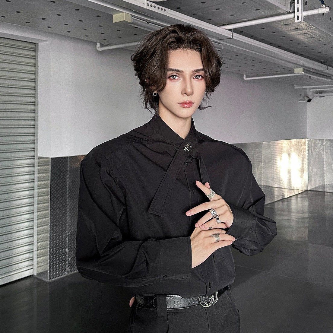 Oversize Bow Tie Long Sleeve Shirt WN25109