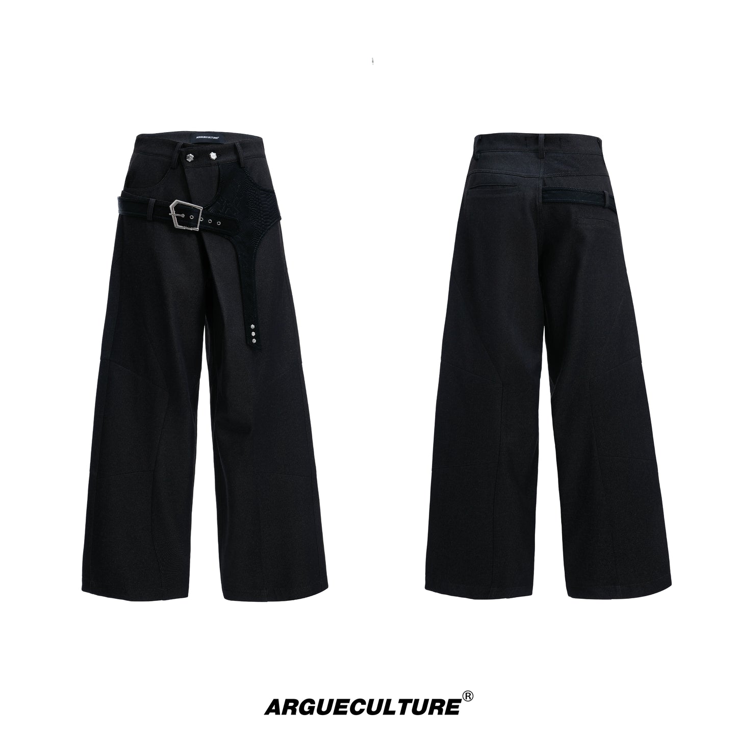 Crocodile Pattern Belted Wide Leg Straight Trousers WN20523