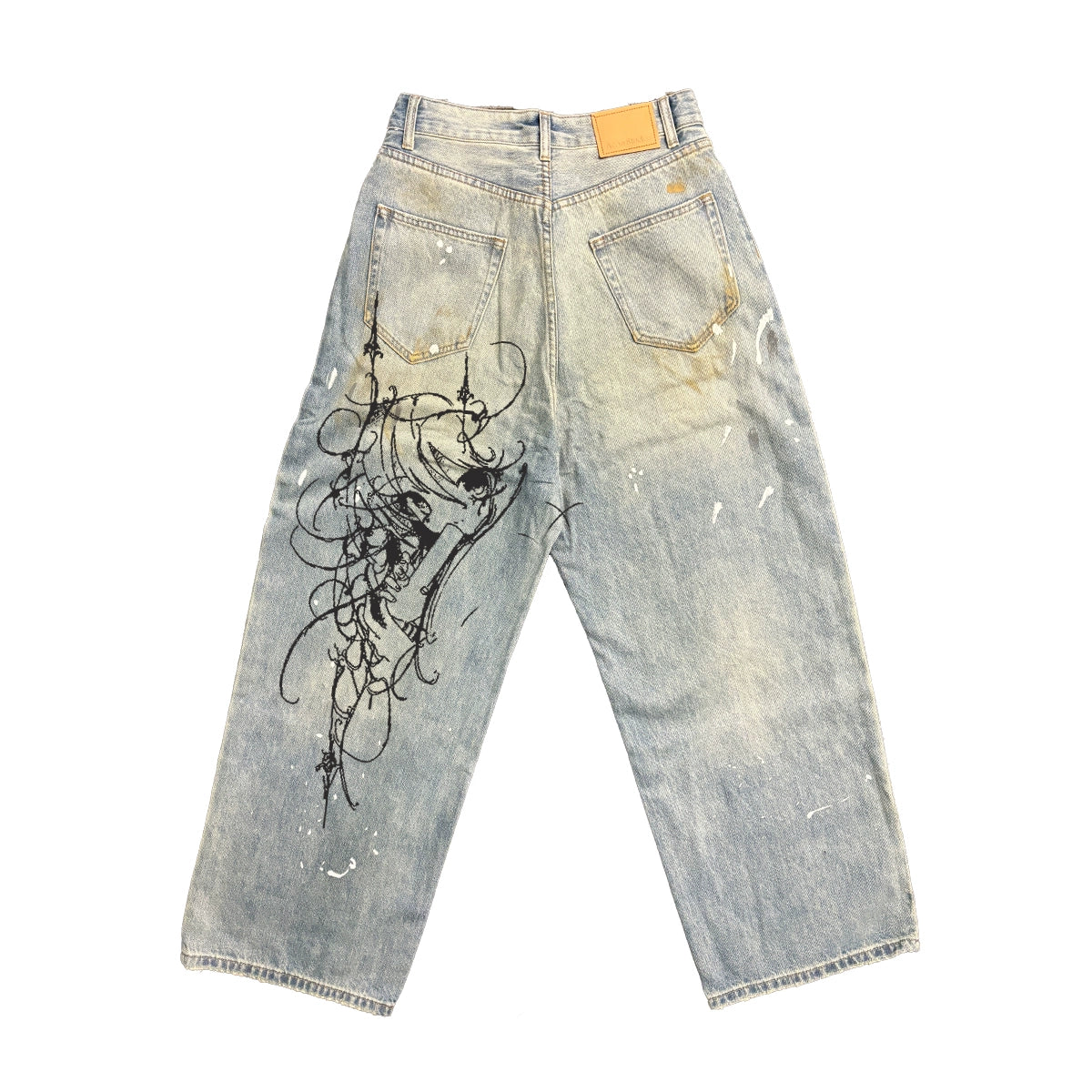 Spray Paint Graphic Design Wide Leg Denim Jeans WN16828