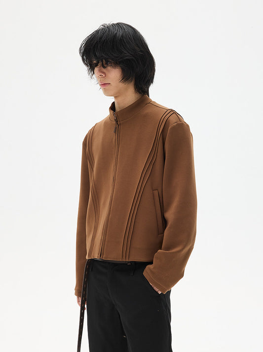 Scuba Soft Stand Collar Short Boxy Zip-Up Sweatshirt WN26740