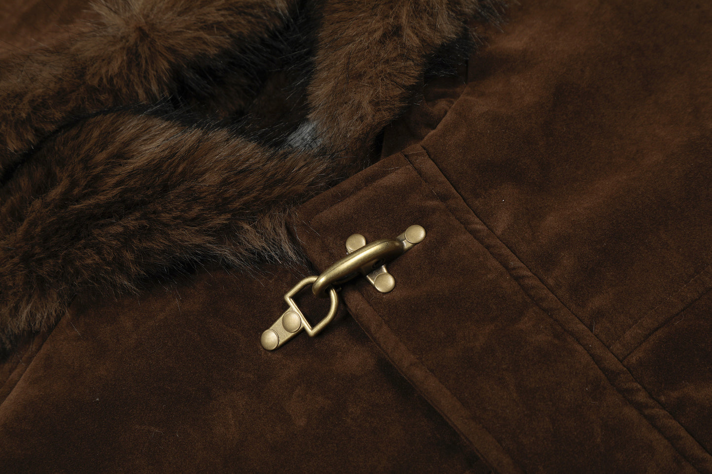 Hooded Fake Fur Collar Metal Buckle Jacket WN23092