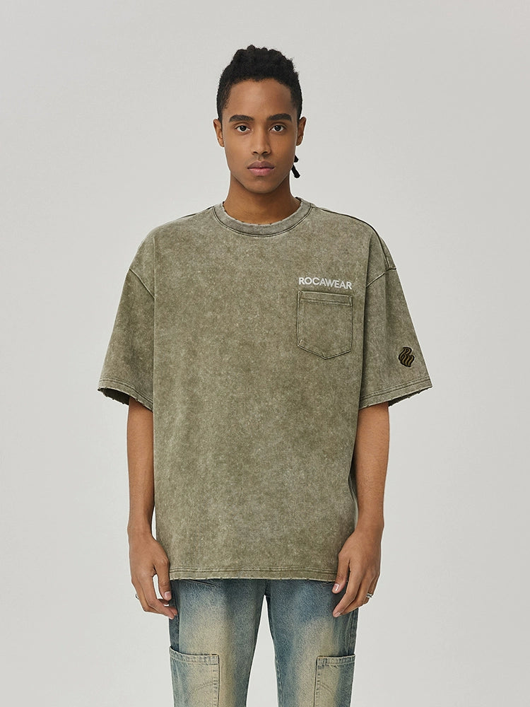 Damage Washed Print Embroidery Short Sleeve T-Shirt WN17856