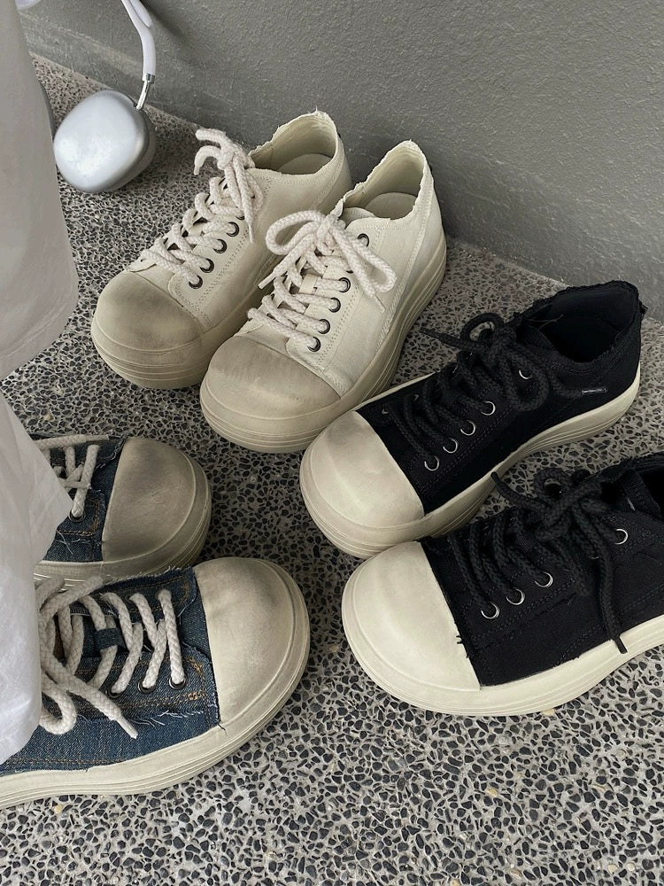 Chunky Sole Dirty Wash Denim Canvas Shoes WN20781
