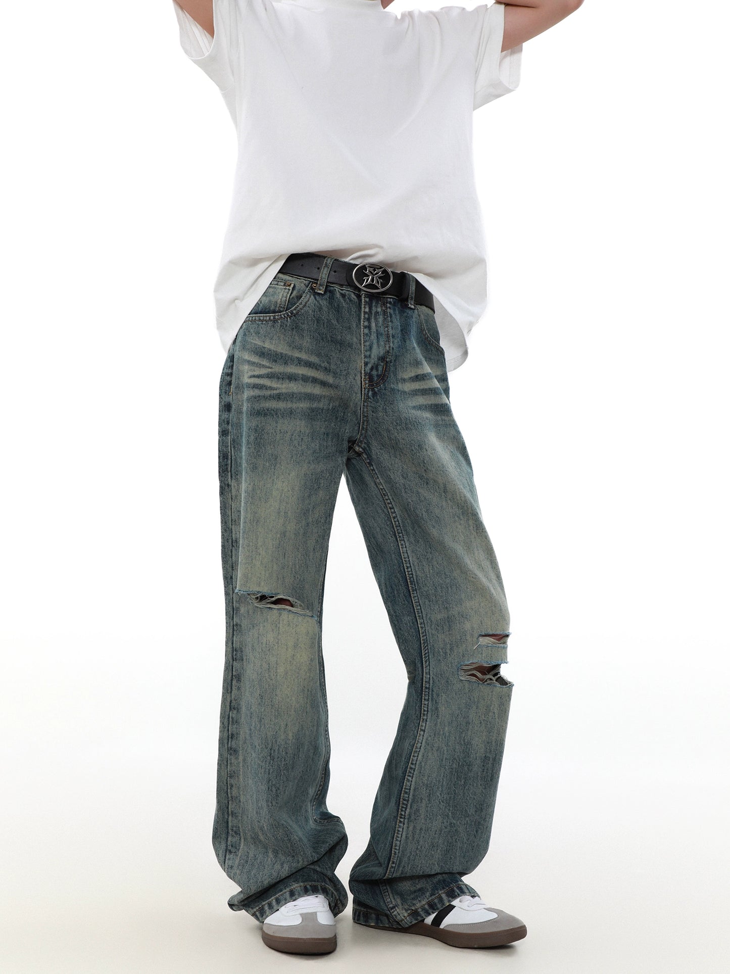 Damage Straight Denim Jeans WN5359