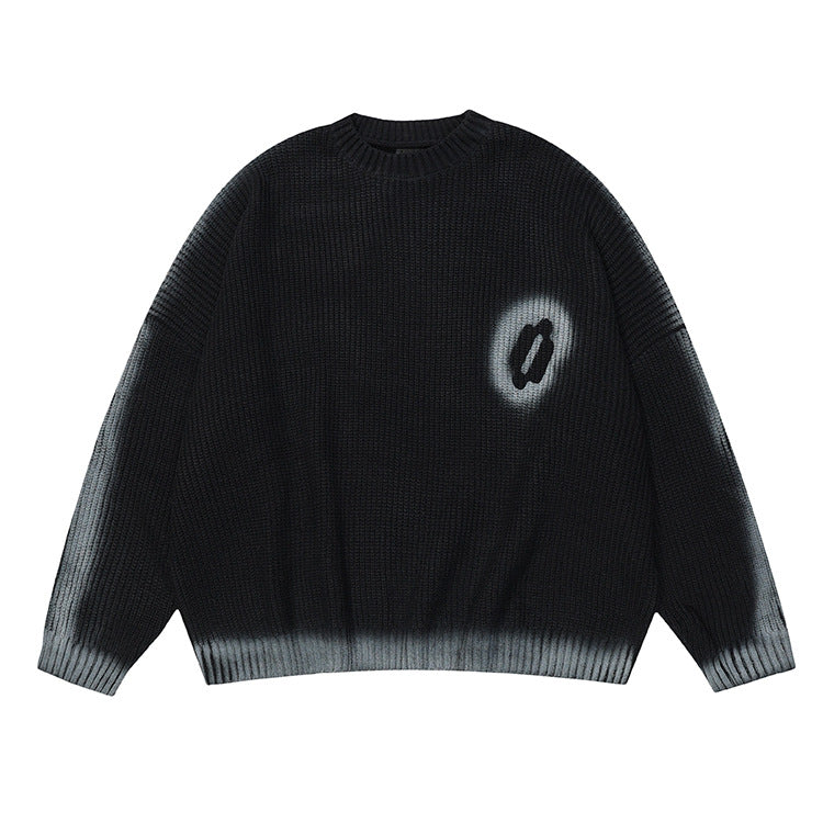 Hand-Paint Drop-Shoulder Pullover Knit Sweater WN12627