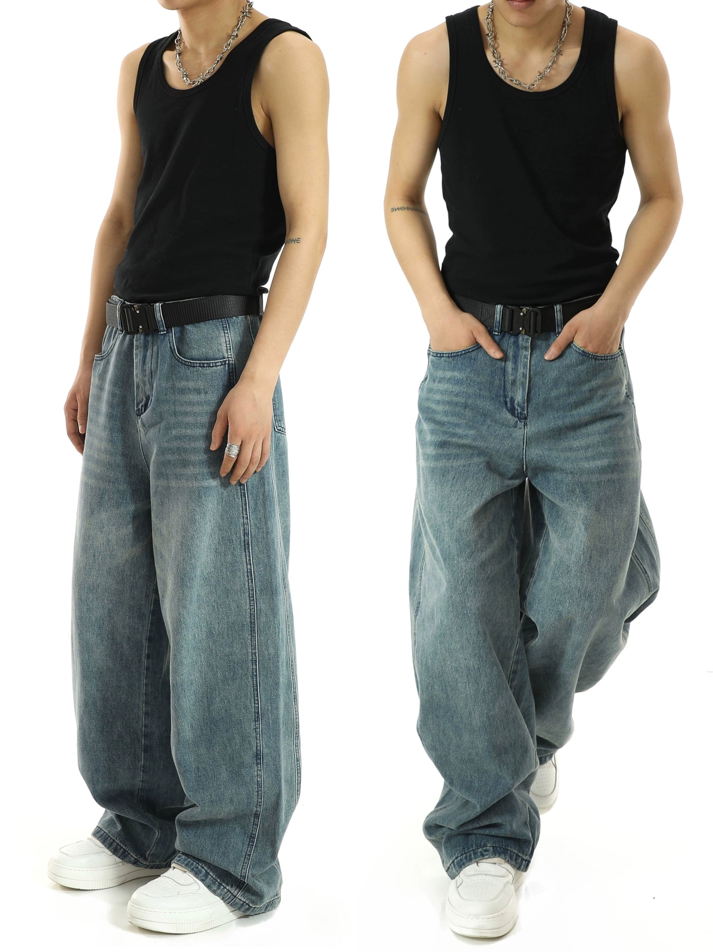 Washed Wide-Leg Straight Denim Jeans WN5722