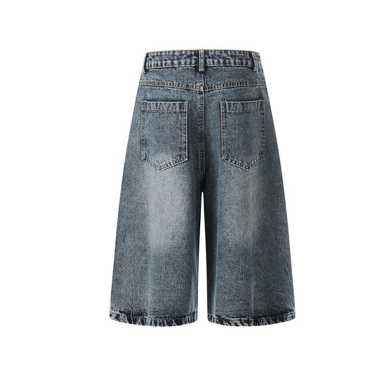 Washed Rhinestone Denim Wide Leg Half Pants WN25697