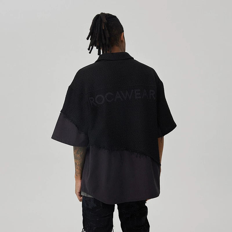 Tweed Style Patchwork Oversize Short Sleeve Shirt WN18004