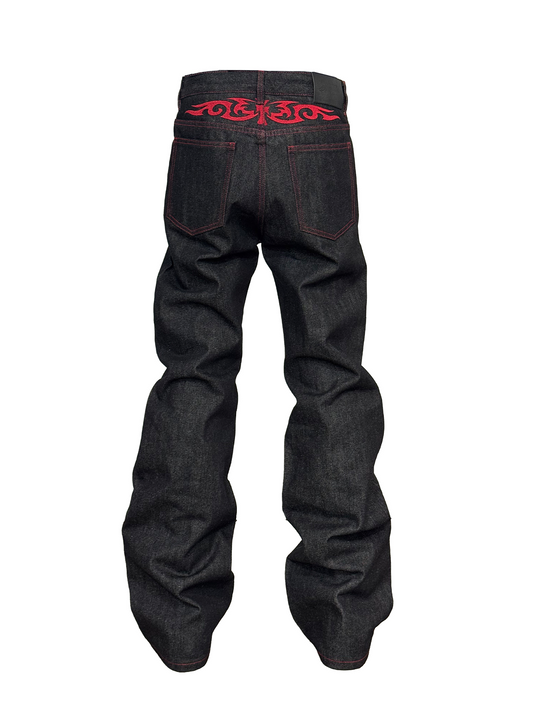 Straight Contrast Stitch Graphic Denim Jeans WN27215