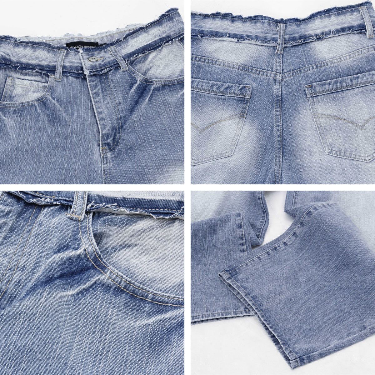 Washed Curved Wide Leg Denim Jeans WN16533