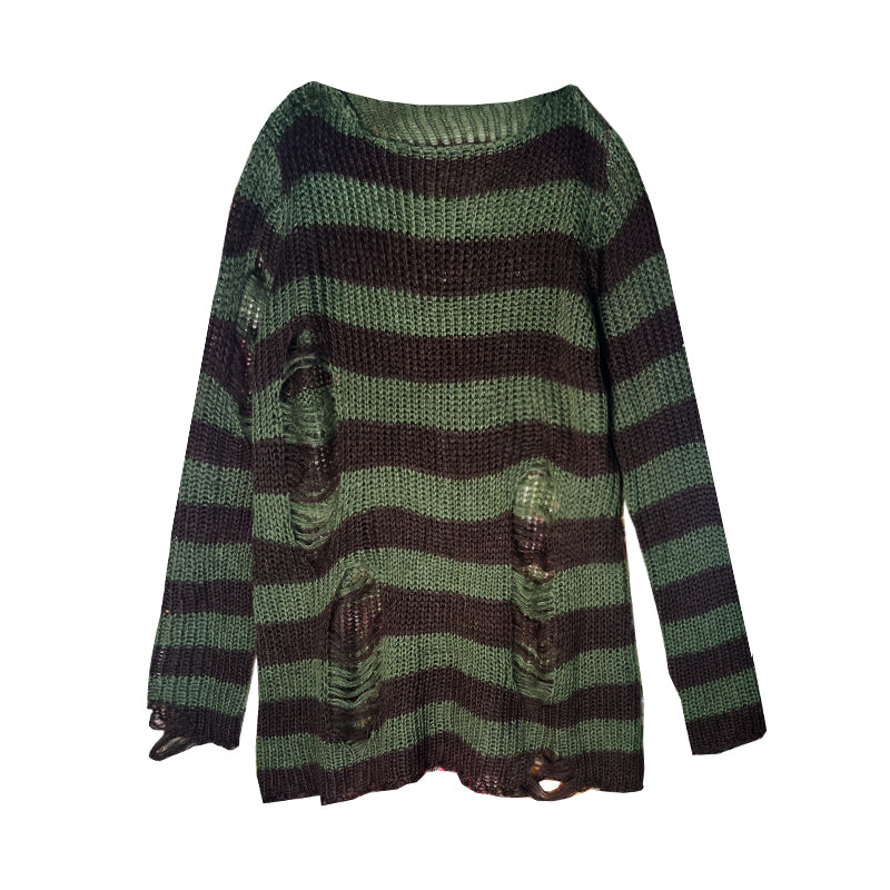 Oversize Damage Stripe Knit Sweater WN16024