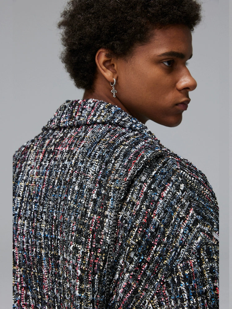 Damage Woven Tweed Brooch Jacket WN17873