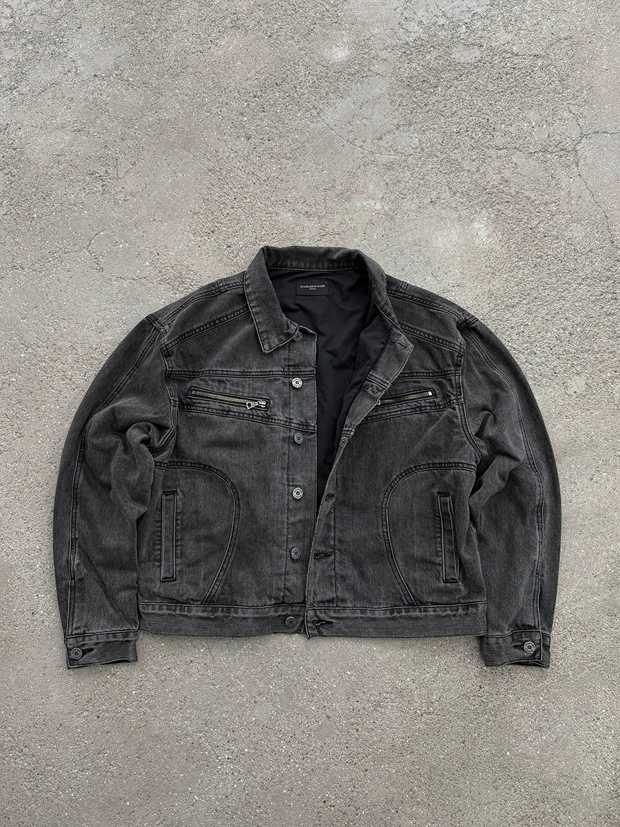 Washed Faded Zipper Design Denim Jacket WN17683