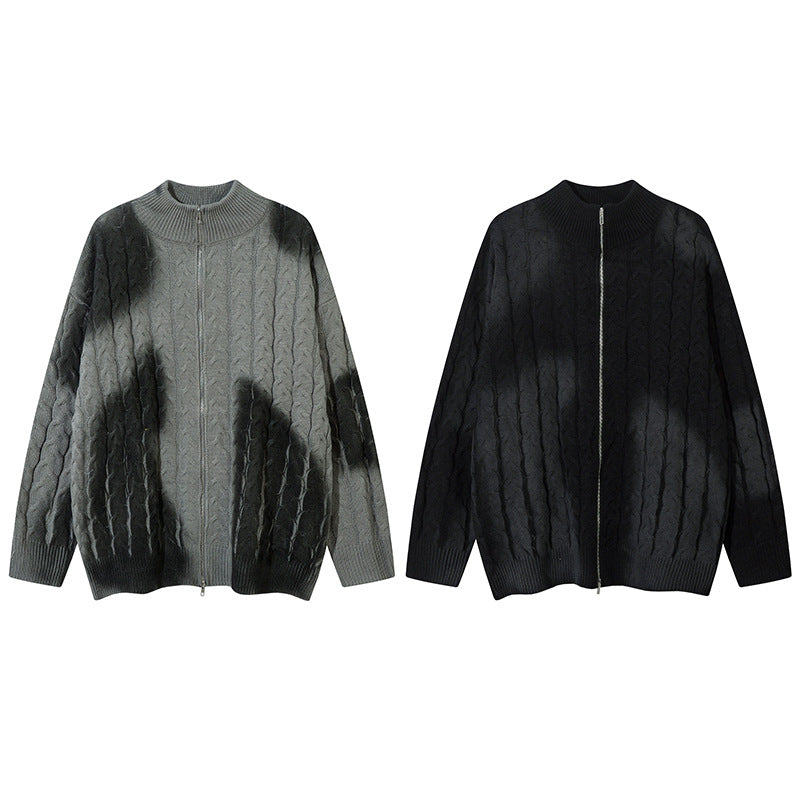 Colorblock Spray Paint Patchwork Oversize Knit Cardigan WN11442