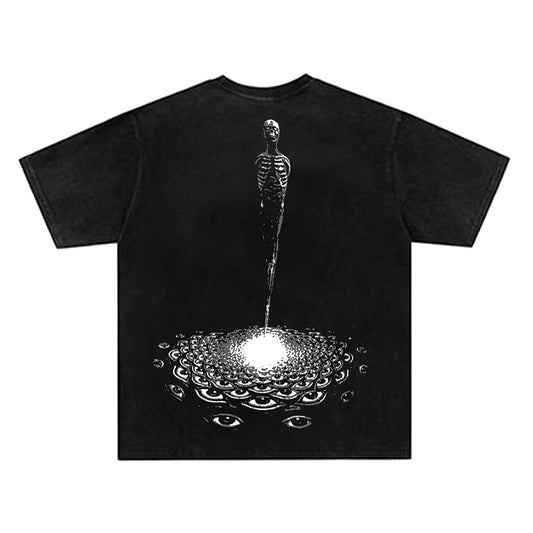 Washed Damage Abstract Graphic Print Short Sleeve T-Shirt WN26818