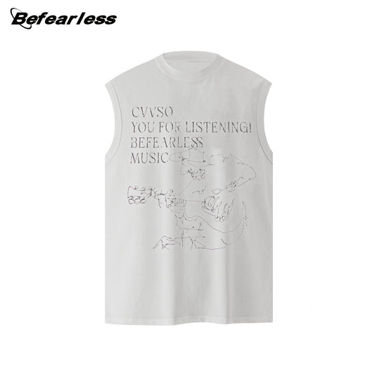 Guitarist Print Oversize Sleeveless T-Shirt WN26385
