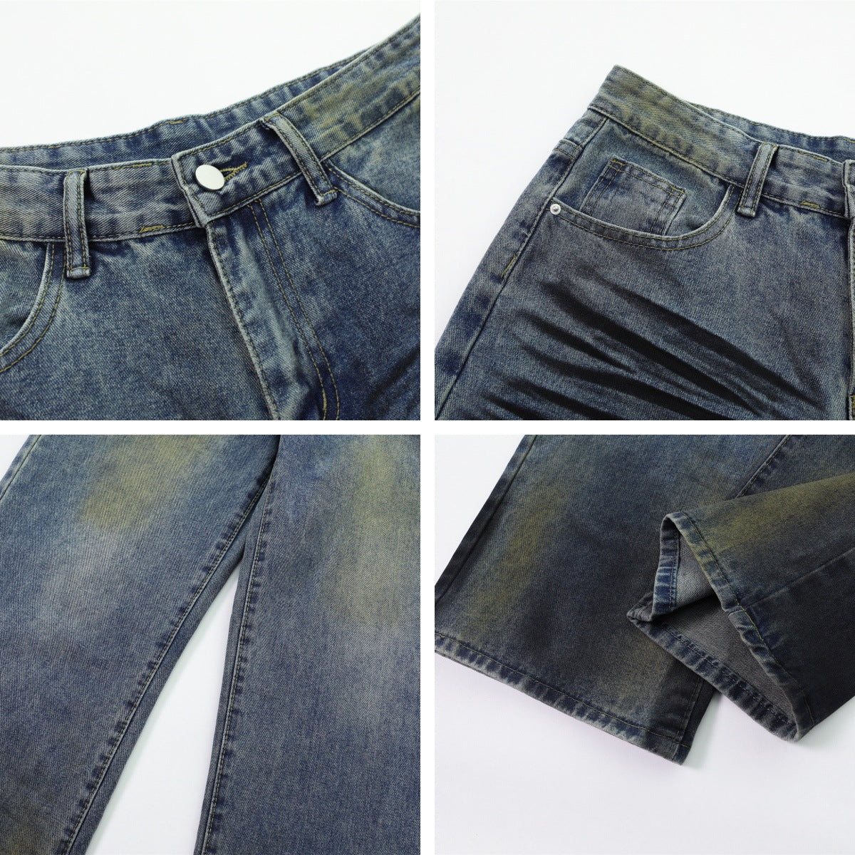 Washed Dirty Design Wide-Leg Denim Jeans WN15092