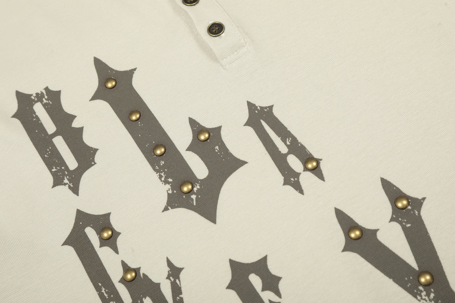 Henley Letter Studs Detail Long Sleeve T-Shirt WN25404