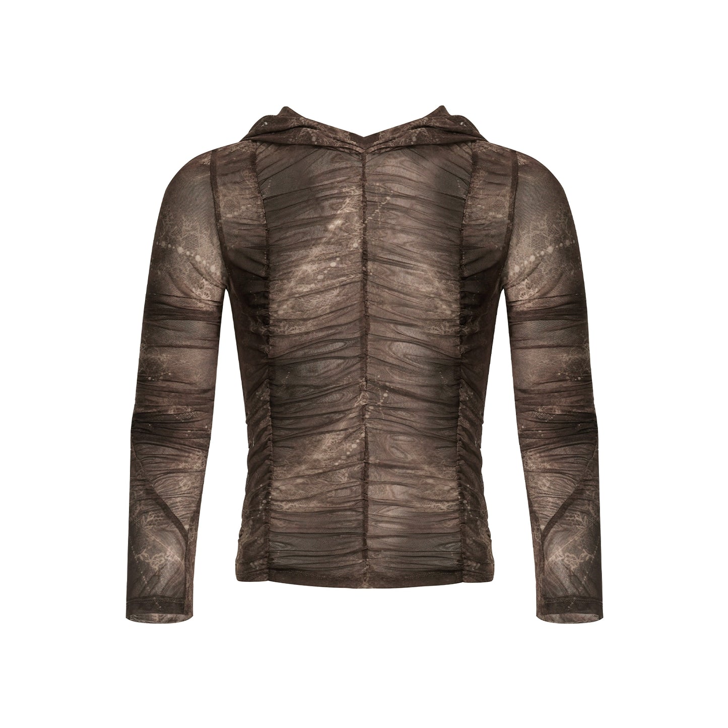 Mesh Print Ruched Long Sleeve Hoodie WN18302
