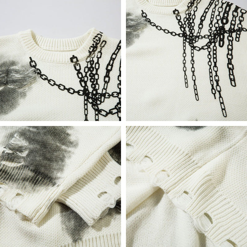 Chain Jacquard Spray Paint Knit Sweater WN11439