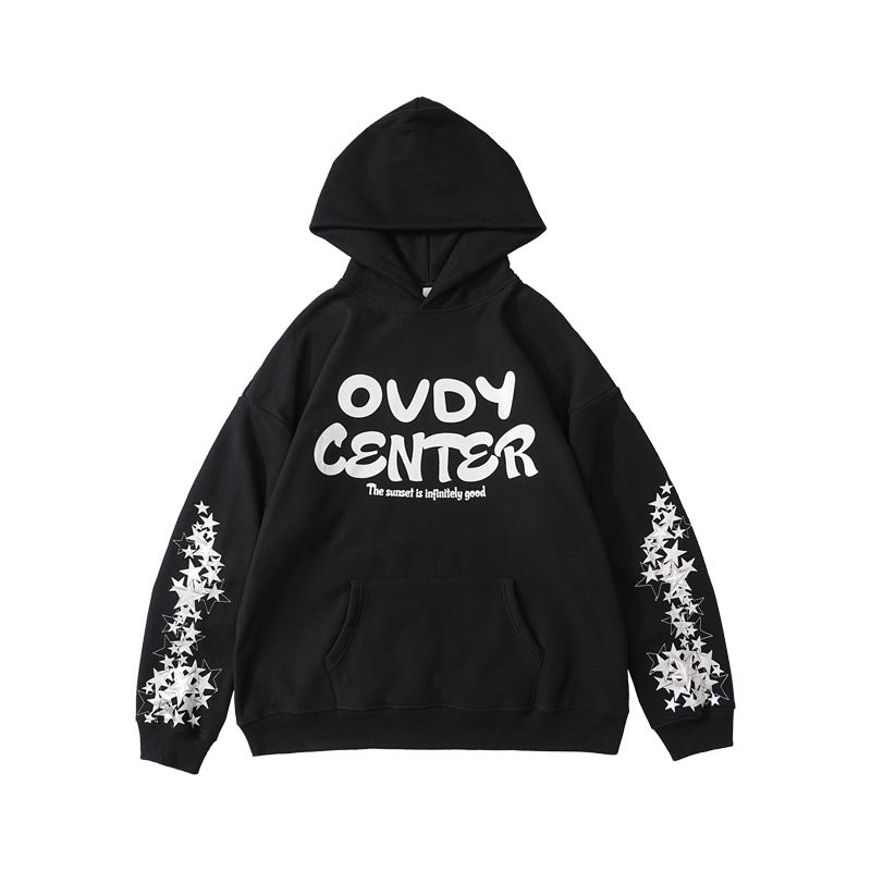 Starry Print Patchwork Heavyweight Pullover Hoodie WN12334