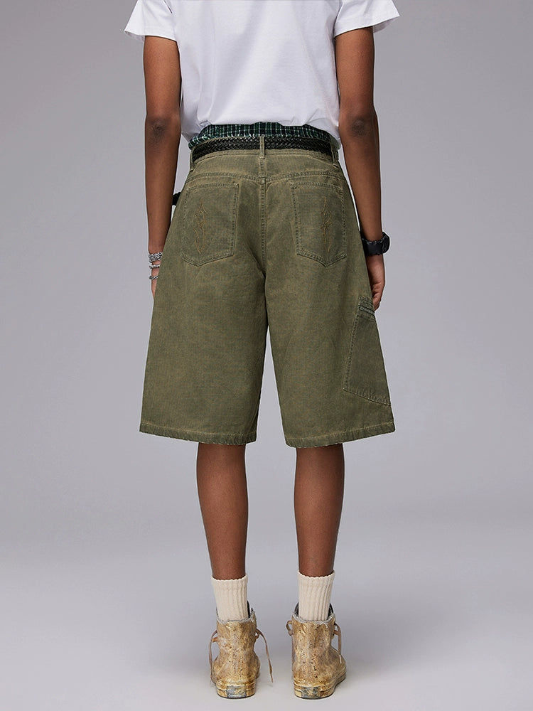 Zipper Design Washed Denim Half Jeans WN17804