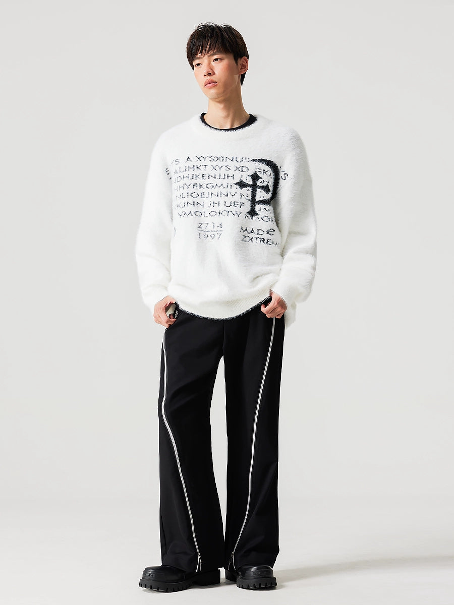 Letter Graphic Oversize Knit Sweater WN17504