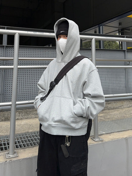 Short Length Oversize Plain Pullover Hoodie WN24401