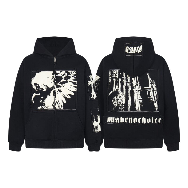 Applique Embroidery Zipper Hoodie WN24237