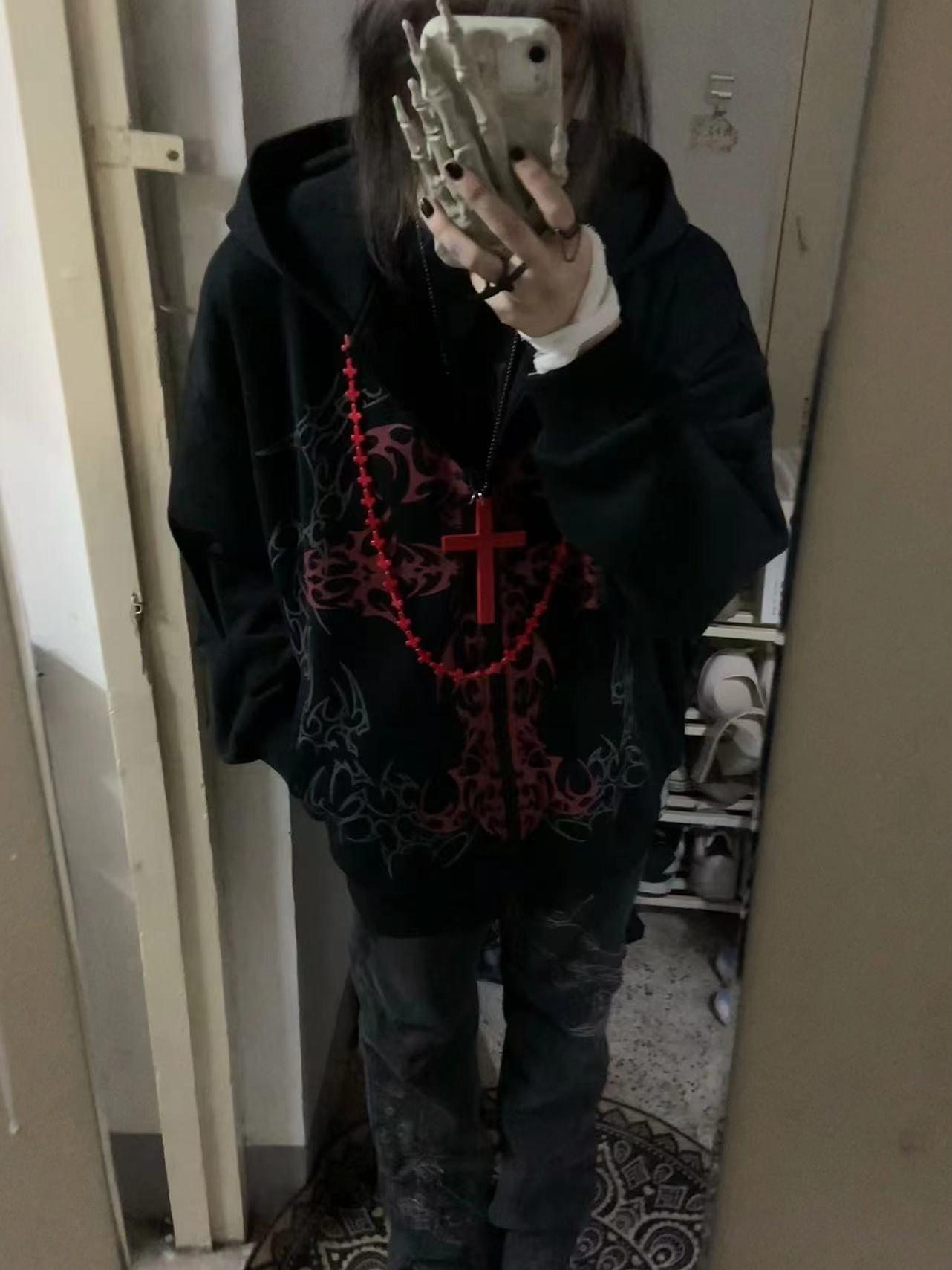 Graphic Print Oversize Zipper Hoodie WN15625