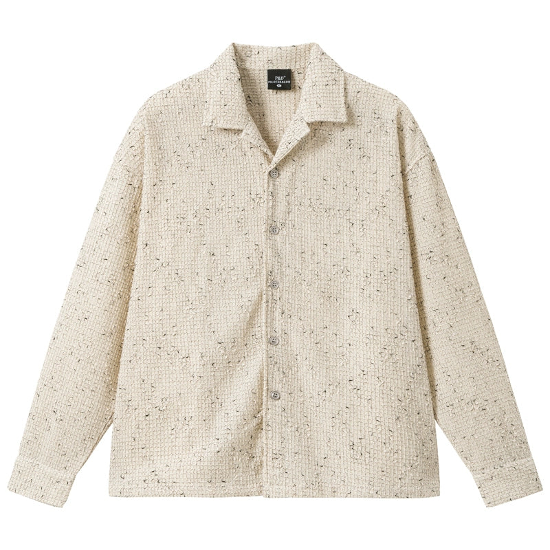 Contrast Stitch Oversize Button-Up Turn-Down Collar Long Sleeve Shirt WN17568