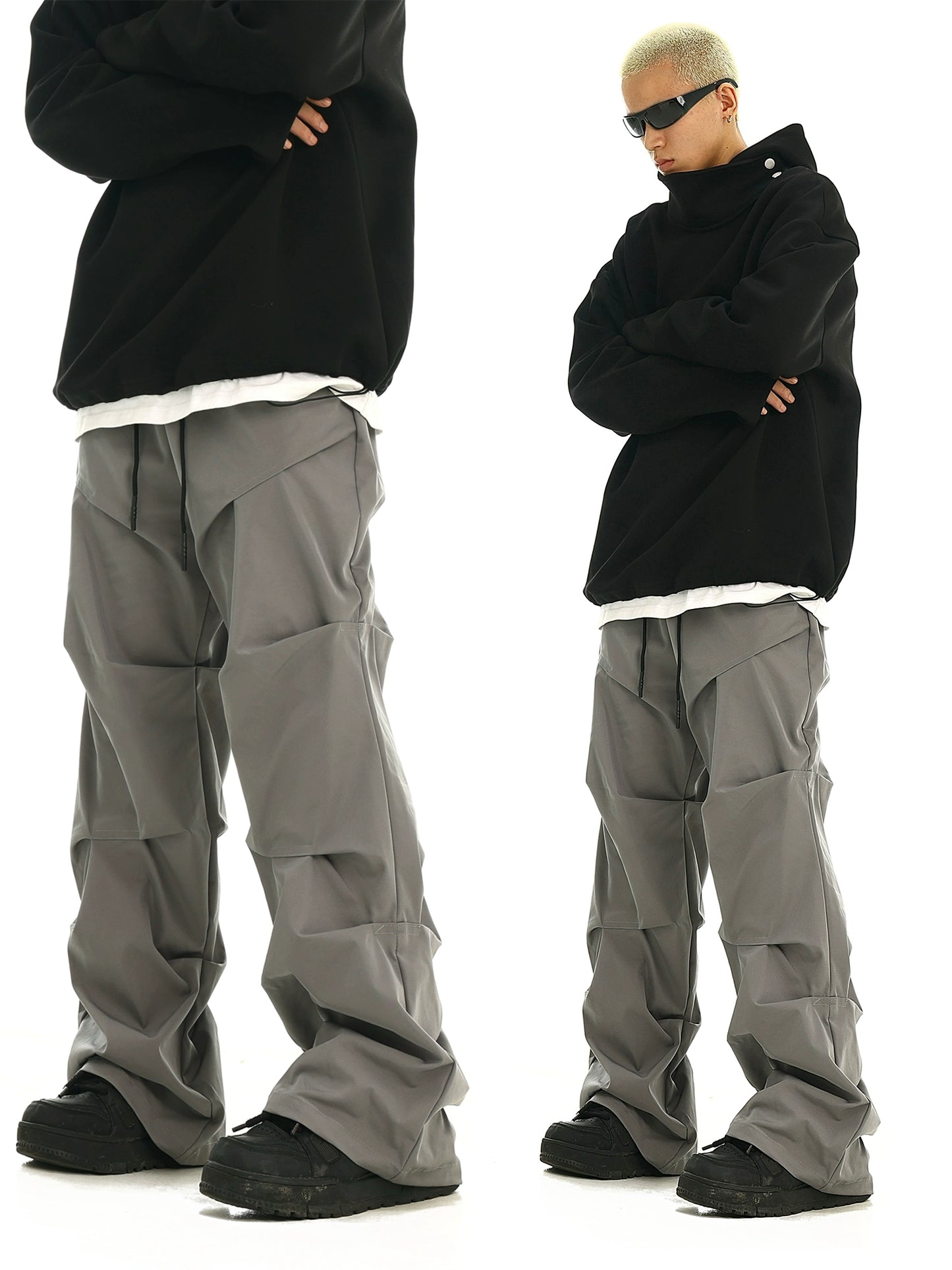 Wide-Leg Pleats Paratrooper Pants WN5761