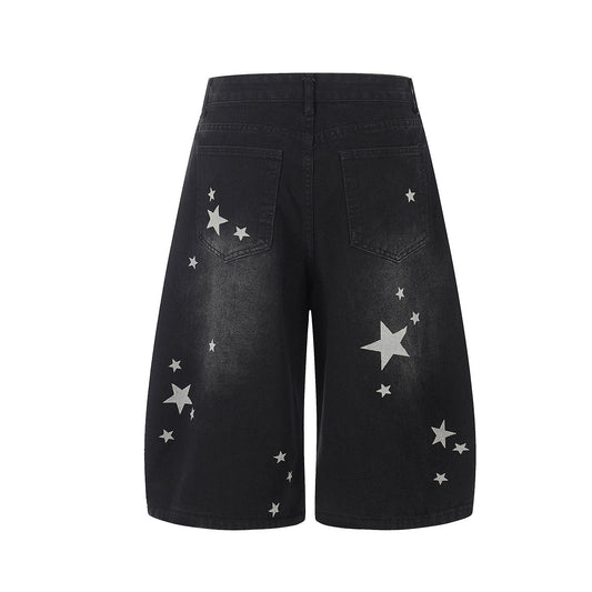 Curved Star Wide Leg Denim Short Pants WN25599