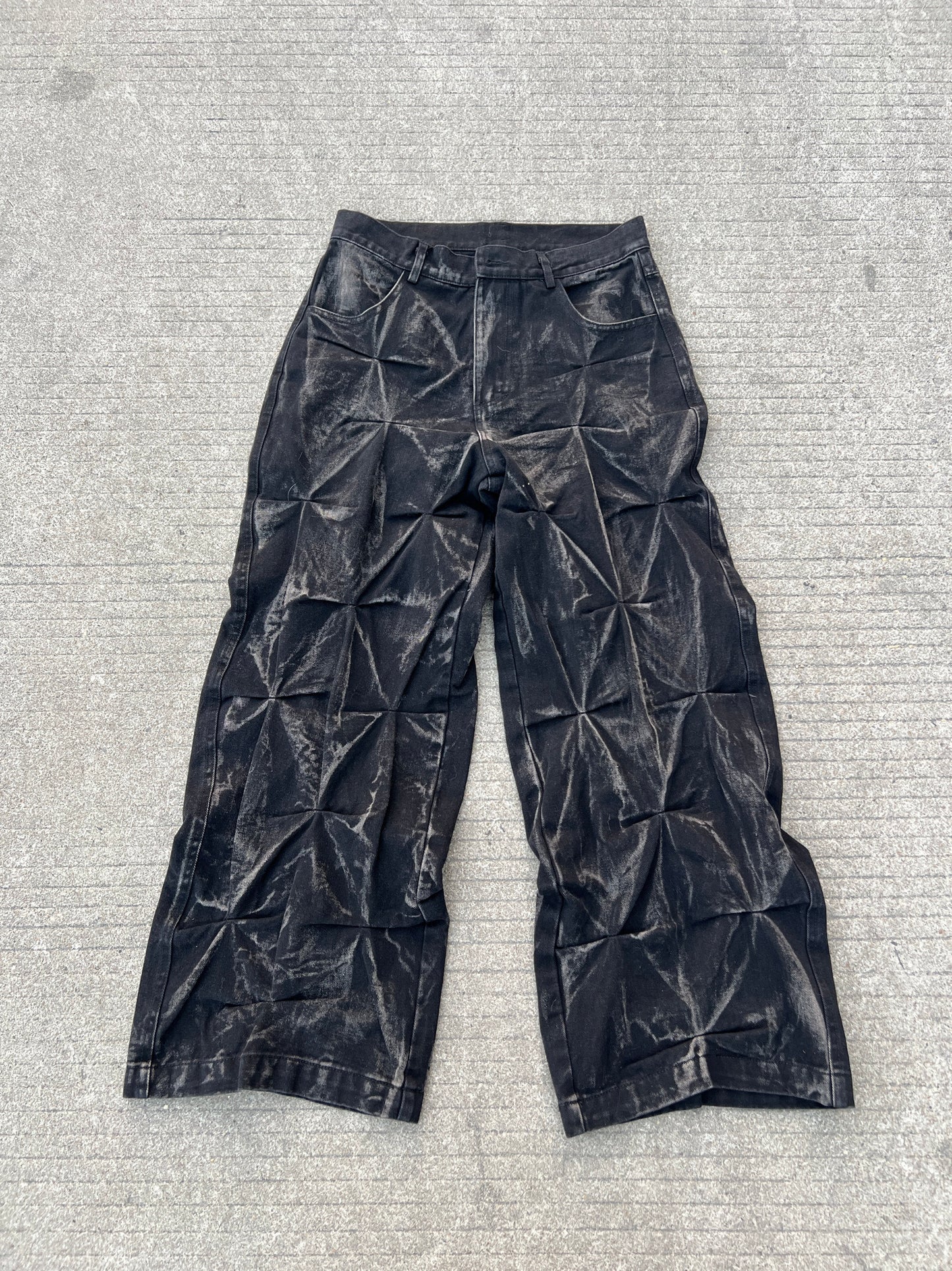 Wrinkle Texture Washed Wide Leg Denim Jeans WN24126