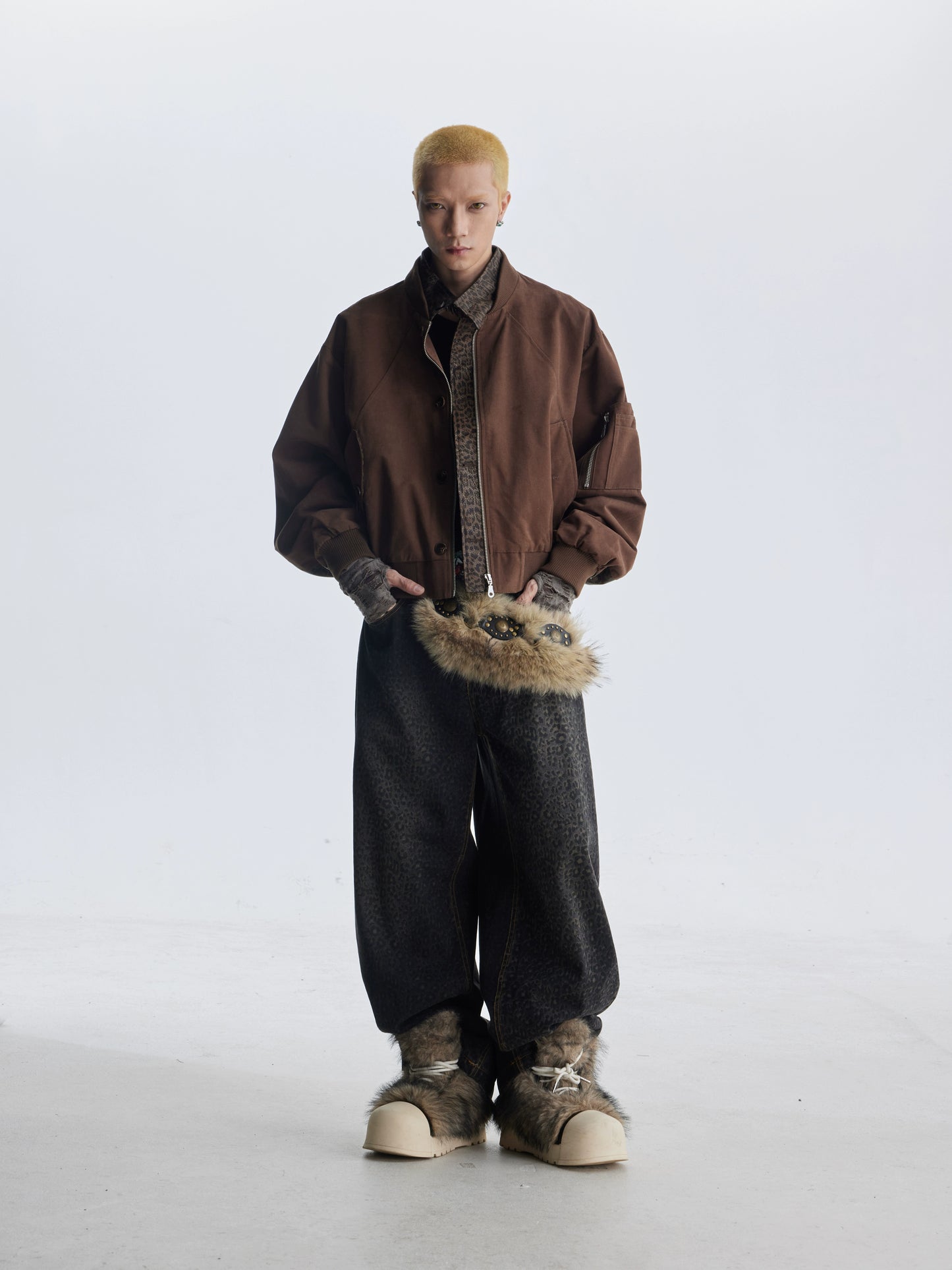 Leopard PU Fake Layered Zipper Jacket WN20816