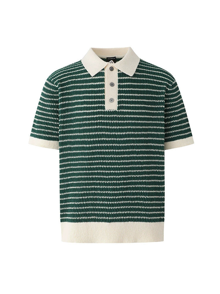 Colorblock Stripe Knit Short Sleeve Polo Shirt WN20320