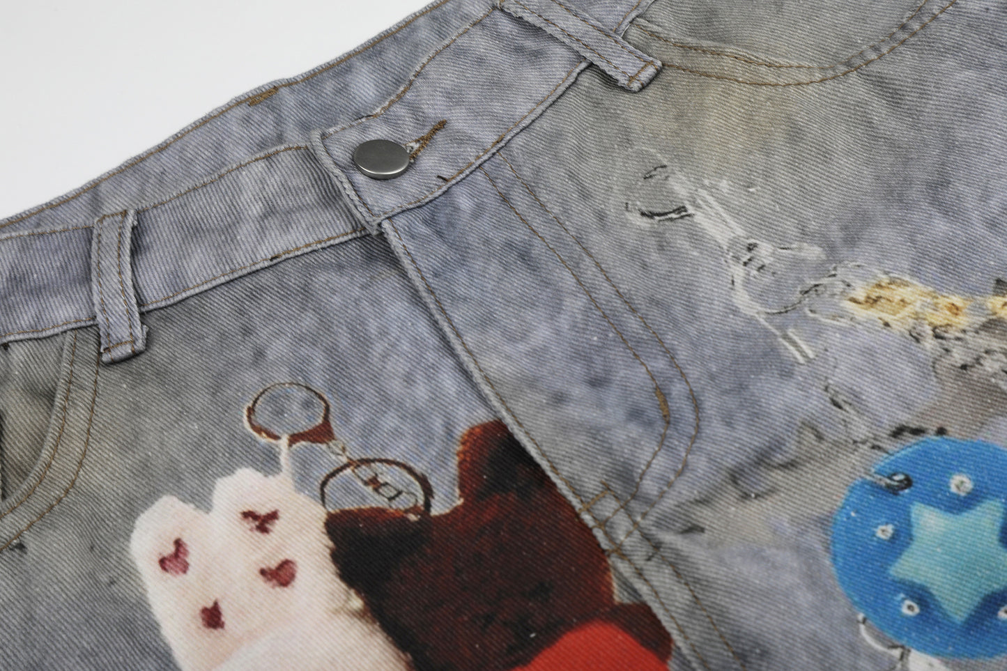 Washed Damage Embroidery Wide Leg Denim Jeans WN25388
