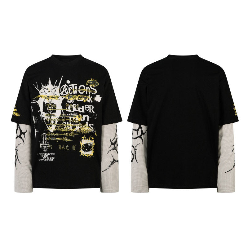 Fake Layered Graphic Print Oversize Long Sleeve T-Shirt WN24285