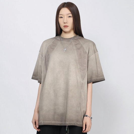 Washed Patchwork Oversize Short Sleeve T-Shirt WN24406