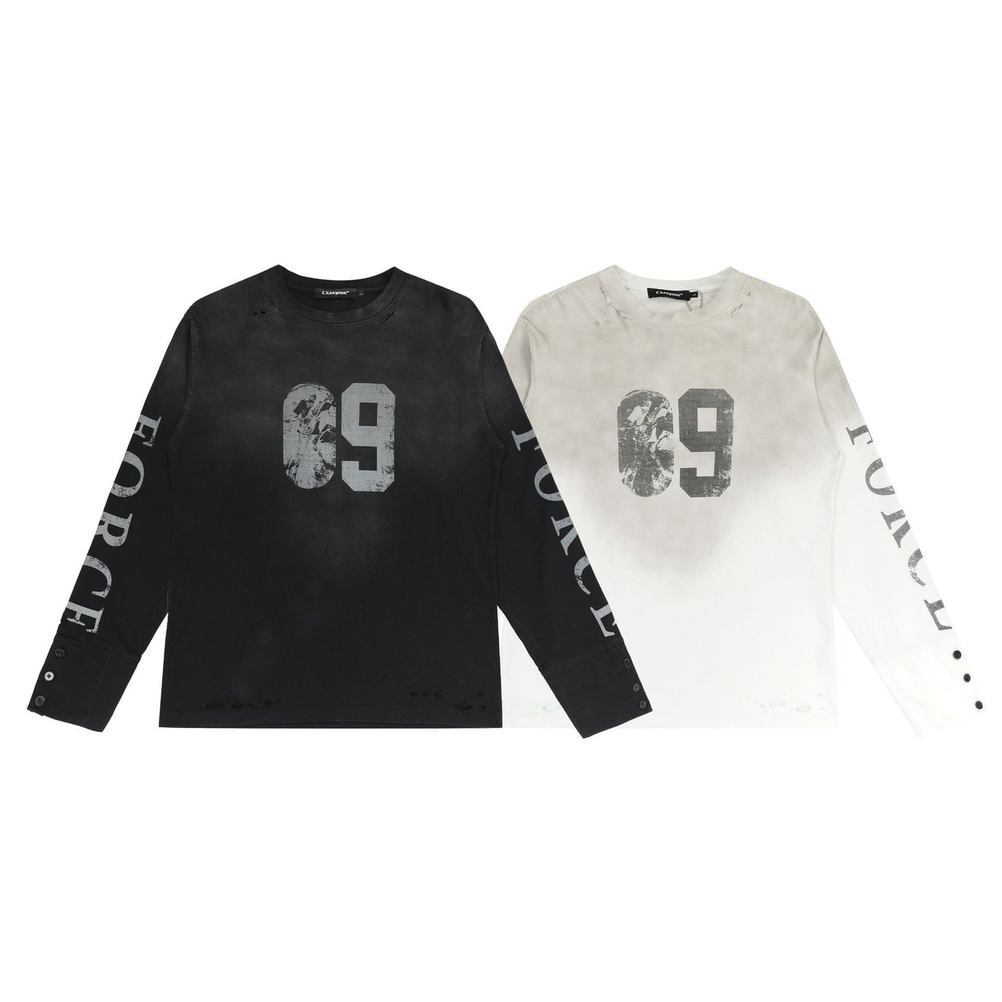 Washed Number Print Damage Long Sleeve T-Shirt WN25386